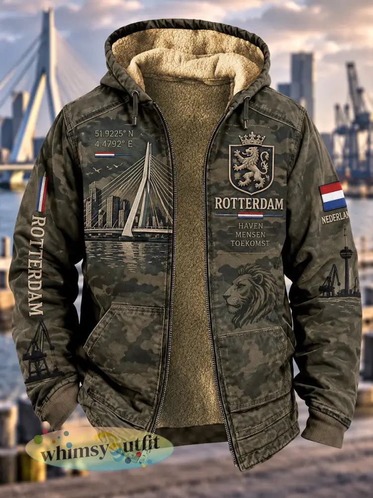 Herenhoodie met lange mouwen en rits voorzien van een stedelijk herdenkingsmotief - A / S