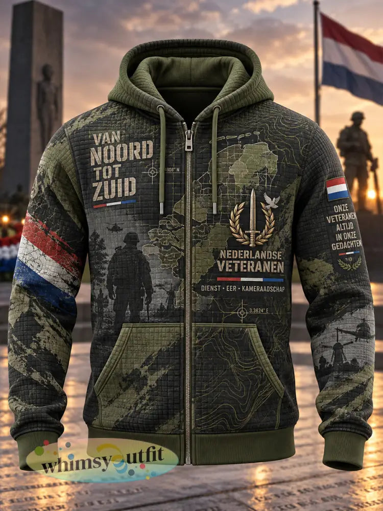 Herenhoodie met wafelstructuur en print met veteranenherinneringsthematiek - A / S