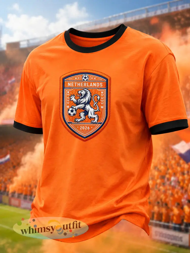 Herenkleding als cadeau voor voetbalfans: casual T-shirt met opdruk - Sinaasappel / S