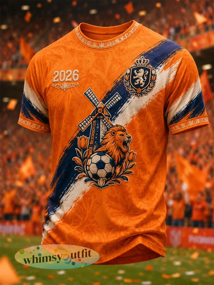 Herenkleding als cadeau voor voetbalfans casual T-shirt met opdruk - Sinaasappel / S