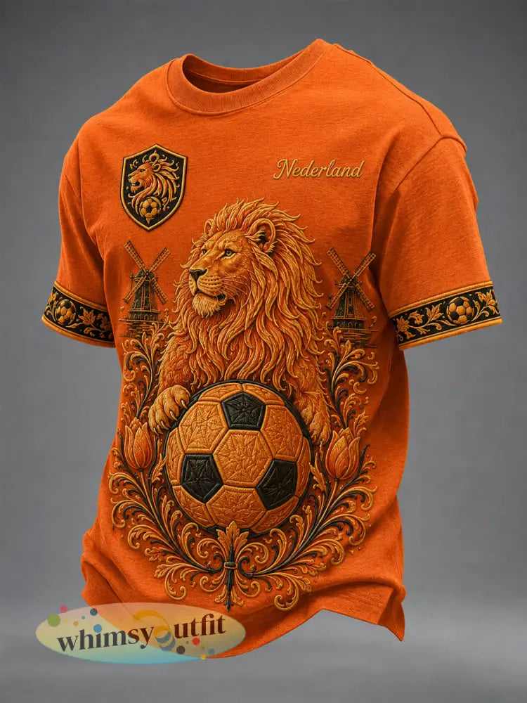 Herenkleding als cadeau voor voetbalfans casual T-shirt met opdruk - Sinaasappel / S