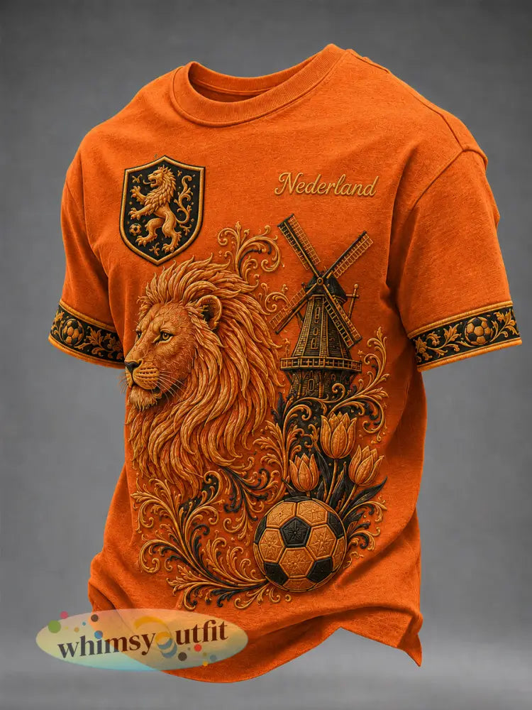 Herenkleding als cadeau voor voetbalfans casual T-shirt met opdruk - Sinaasappel / S