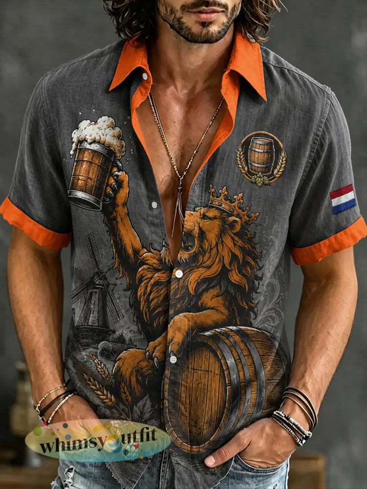 Herenoverhemd in retrokroegstijl met korte mouwen en print - A / S