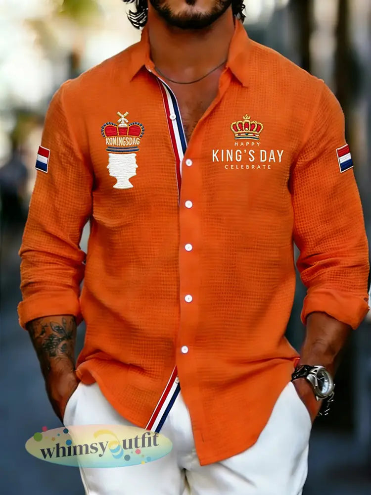 Herenoverhemd met lange mouwen en print met Koningsdag-thema - A / S
