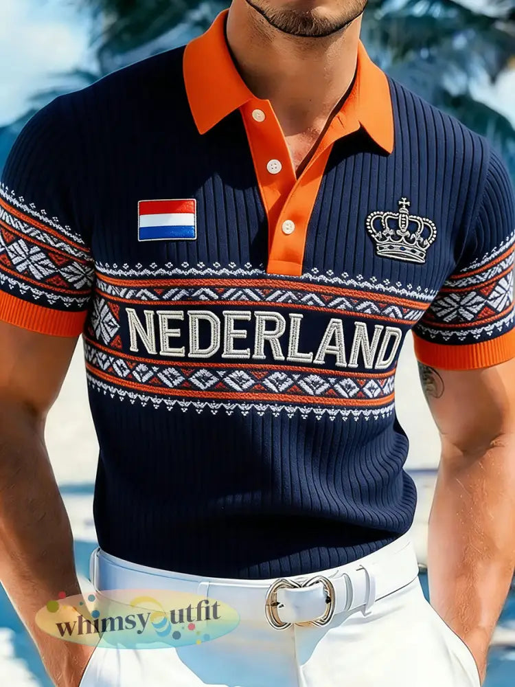 Herenpolo in etnische stijl voor Koningsdag gebreid - A / S