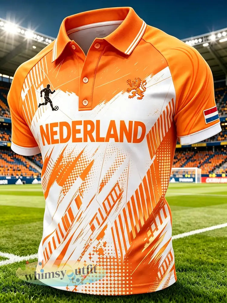 Herenpolo in sportstijl met voetbalprint en raglanmouwen - A / S