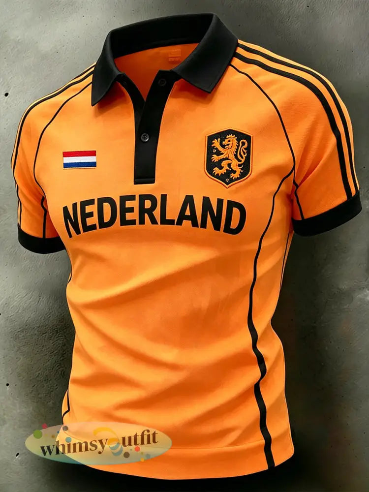Herenpolo in sportstijl met voetbalprint en raglanmouwen - A / S