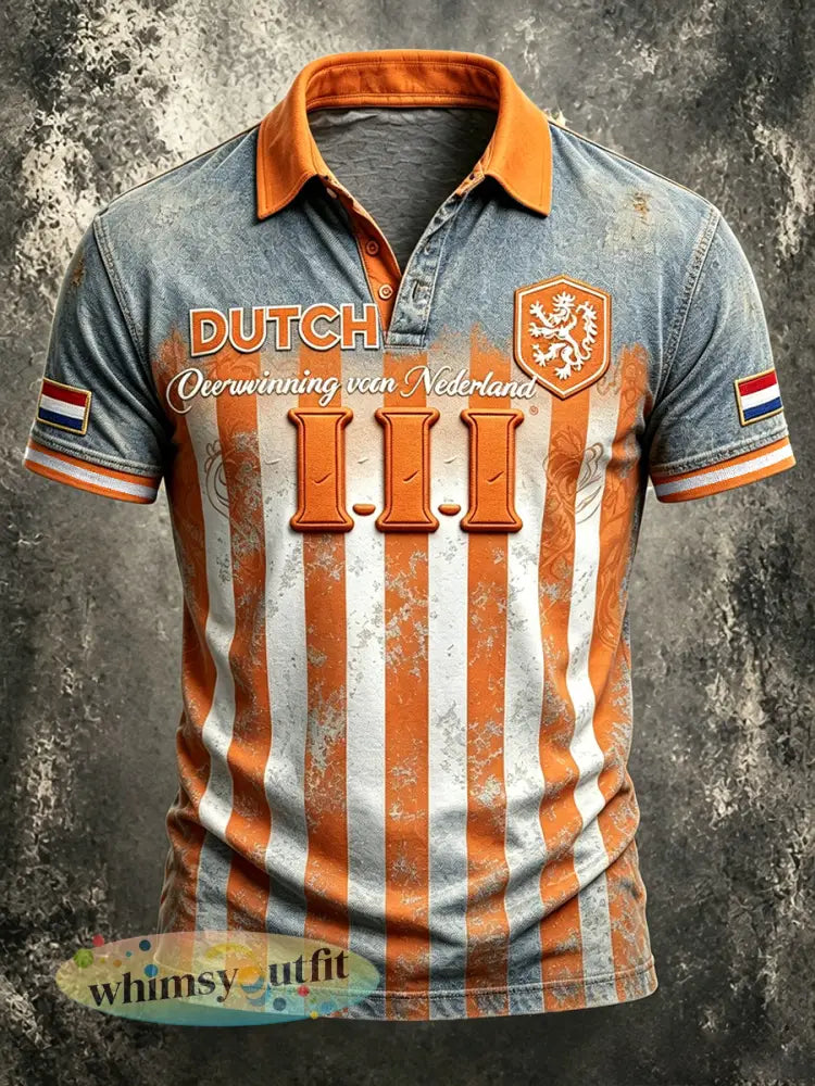 Herenpolo in vrijetijdse stijl met denimstrepen geïnspireerd op het Nederlands voetbal - Veelkleurig / S