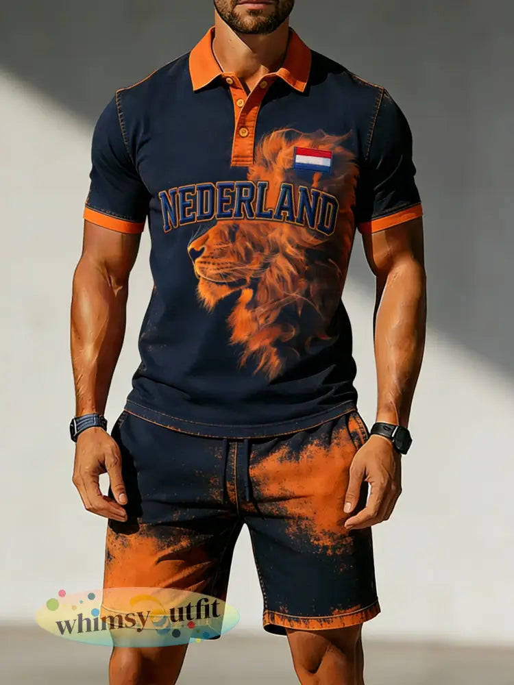 Herenpolo met koningsdagprint en korte broek set - A / S