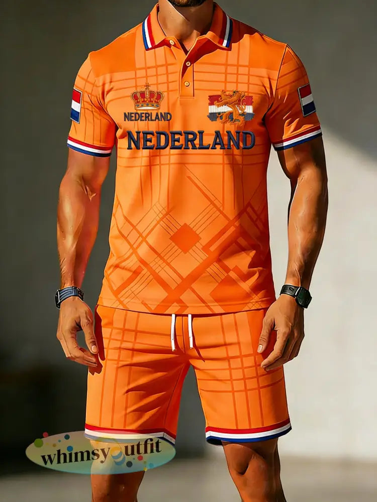 Herenpolo met koningsdagprint en korte broek set - A / S