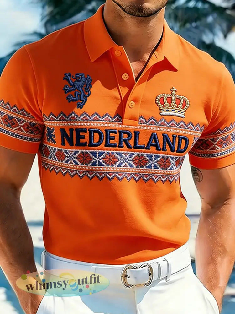 Herenpolo met koningsdagprint en korte mouwen - A / S