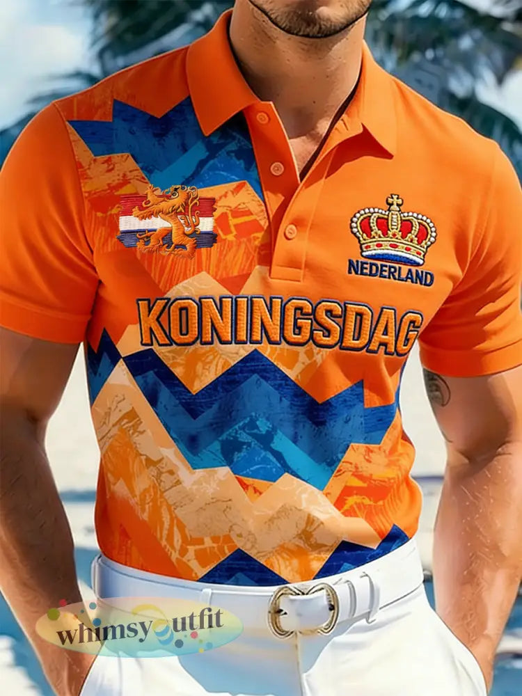 Herenpolo met koningsdagthema en opdruk - A / S