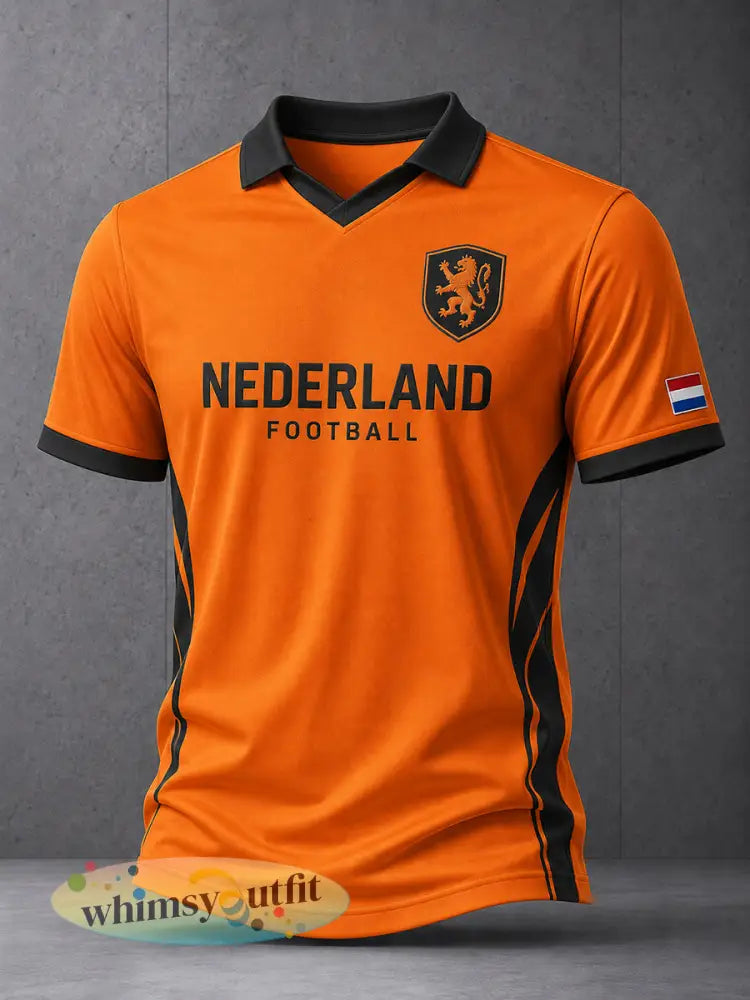 Herenpolo met korte mouwen en raglanmouwen voorzien van een voetbalpatroon met leeuwen - A / S