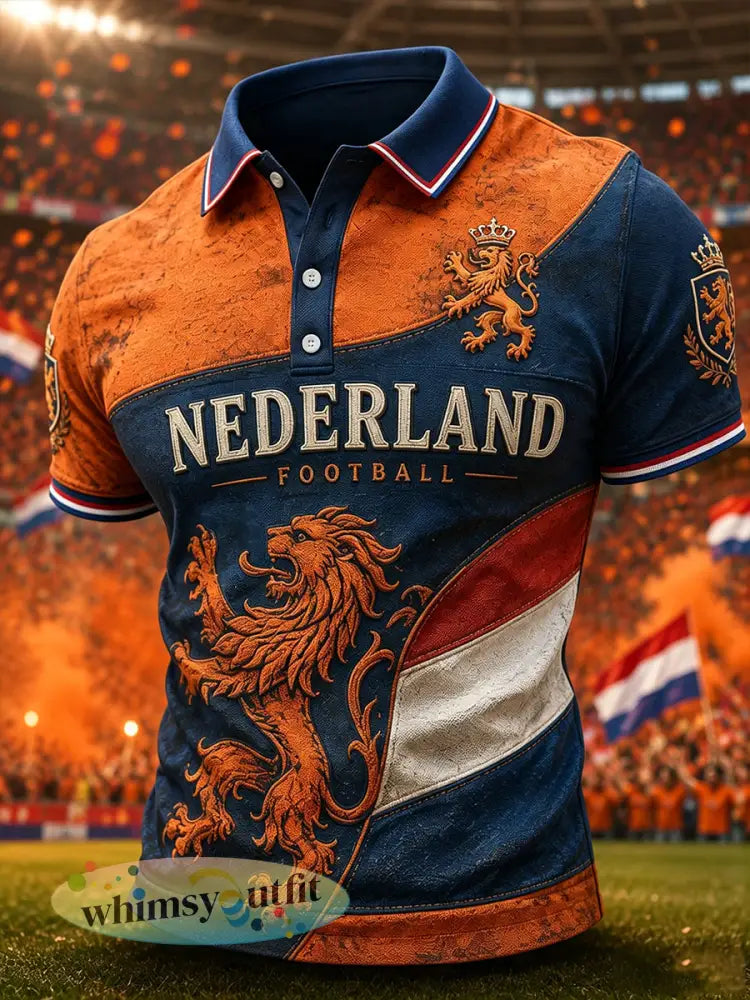 Herenpolo met korte mouwen en retro voetbalprint met leeuw - A / S