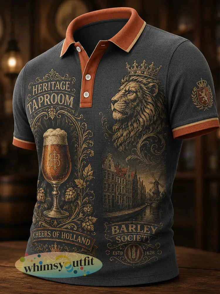 Herenpolo met korte mouwen en retroprint in pubstijl - A / S