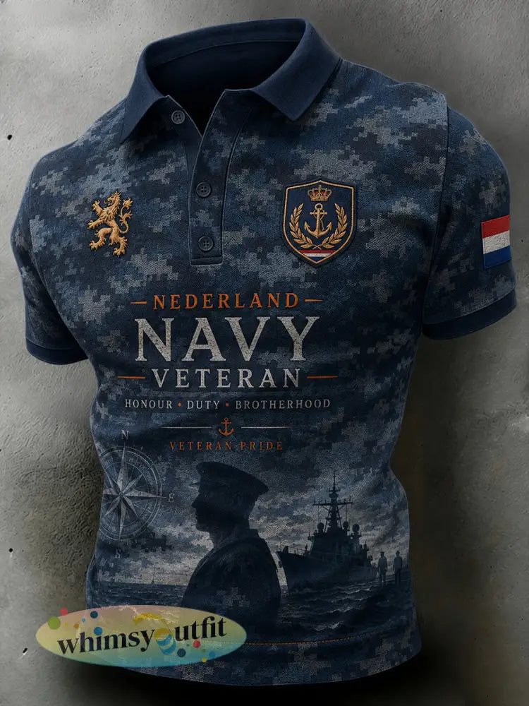 Herenpolo met korte mouwen in retrocamouflage met veteranelementen en print - A / S
