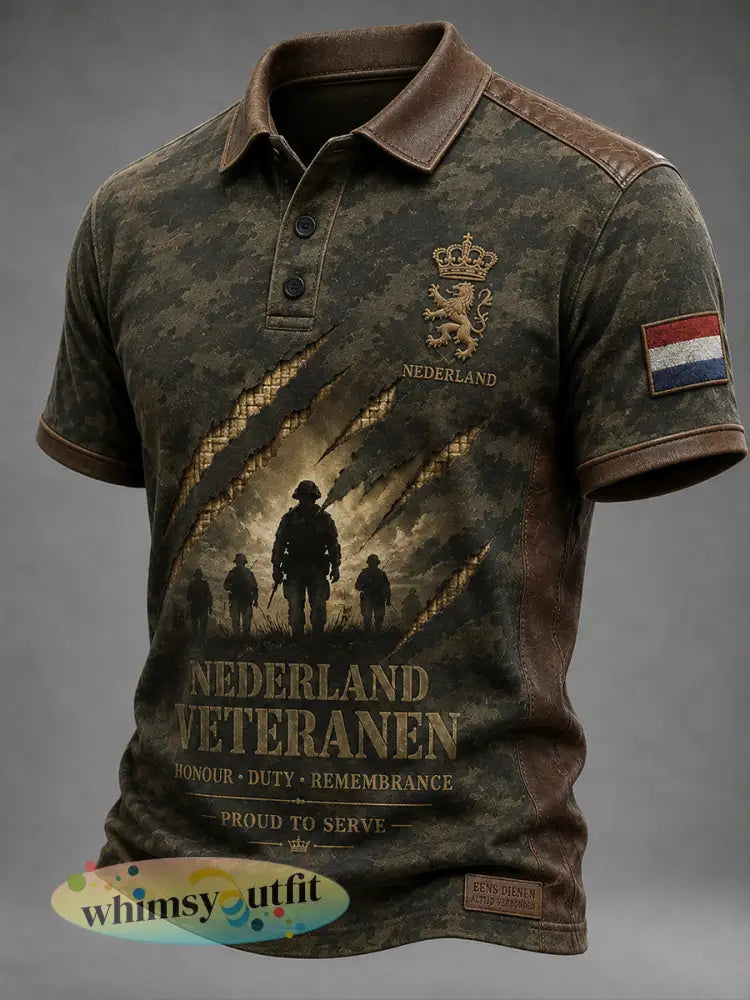 Herenpolo met korte mouwen in retrocamouflagestijl en militair motief - A / S