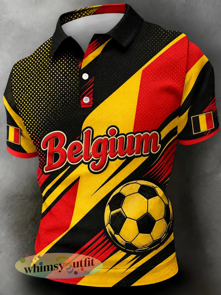 Herenpolo met kunstprint op basis van Belgische voetbalthema’s - A / S