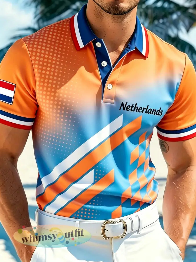 Herenpolo met kunstprint ter herinnering aan Koningsdag - A / S