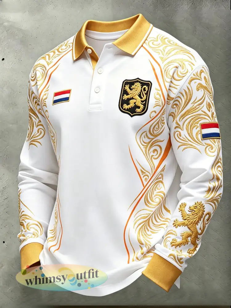 Herenpolo met leeuwenthema en lange mouwen sportief ontwerp - A / S