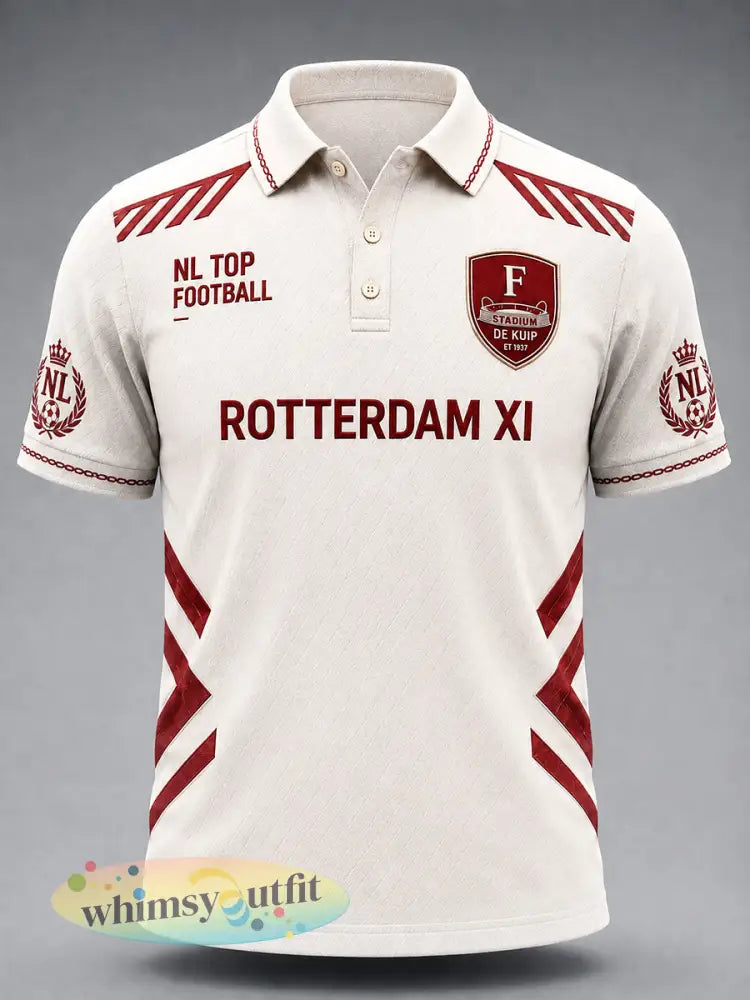 Herenpolo met offwhite print van de Nederlandse voetbalclub Feyenoord casual stijl - Romig-Wit / S