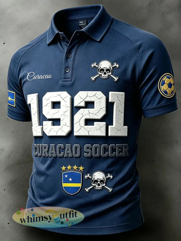 Herenpolo met voetbalprint van Curaçao uit 1921 casual model - Diep Blauw / S