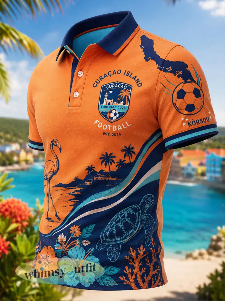 Herenpoloshirt met korte mouwen en een voetbalprint in eilandstijl - A / S