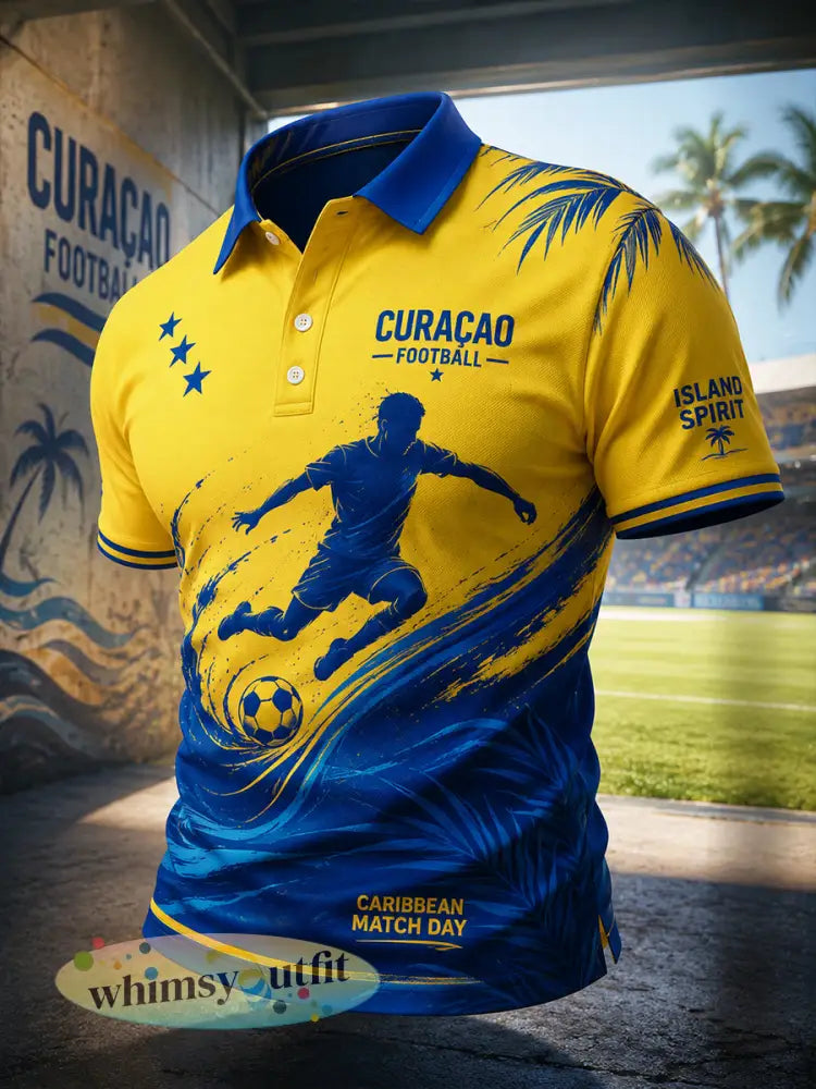 Herenpoloshirt met korte mouwen en een voetbalprint in eilandstijl - A / S