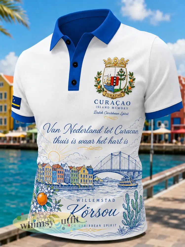Herenpoloshirt met korte mouwen en eiland-geïnspireerde grafische print - A / S