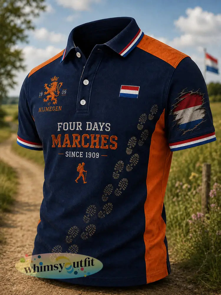 Herenpoloshirt met korte mouwen en grafische print van het Vierdaagsefeest - A / S