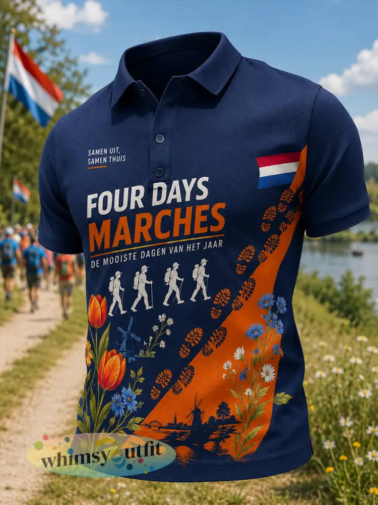Herenpoloshirt met korte mouwen en grafische print van het Vierdaagsefeest - A / S