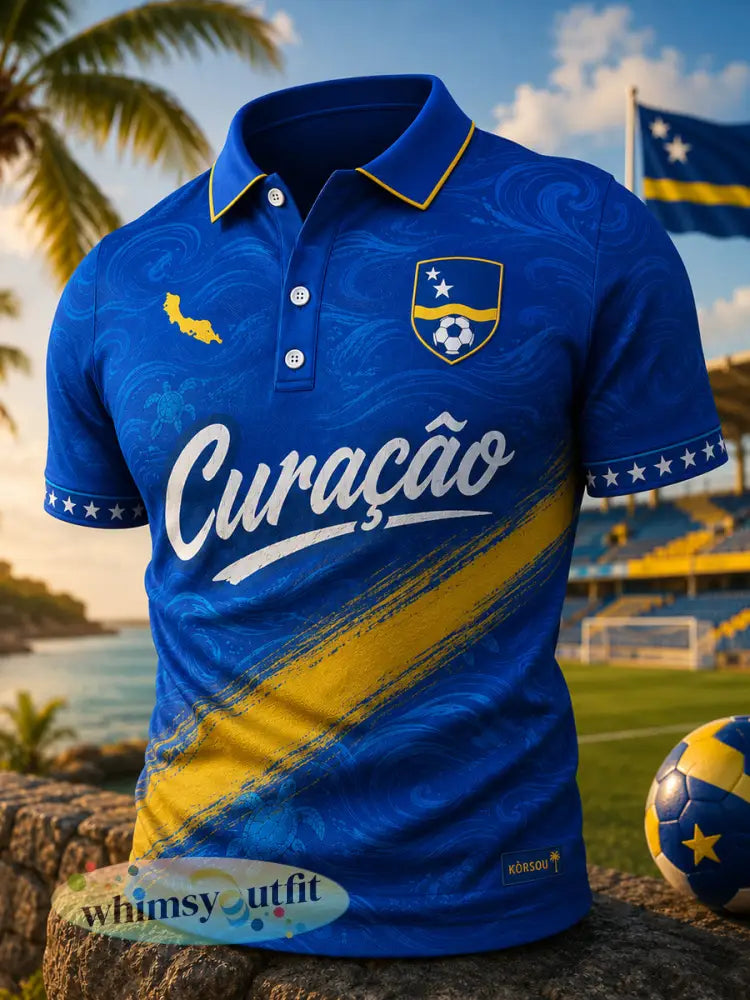 Herenpoloshirt met korte mouwen en print in vakantiestijl voor voetbal op het eiland - A / S