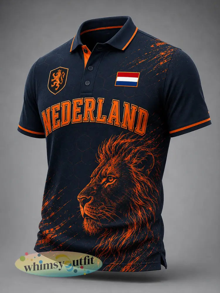 Herenpoloshirt met korte mouwen en print van een leeuw en voetbal - A / S