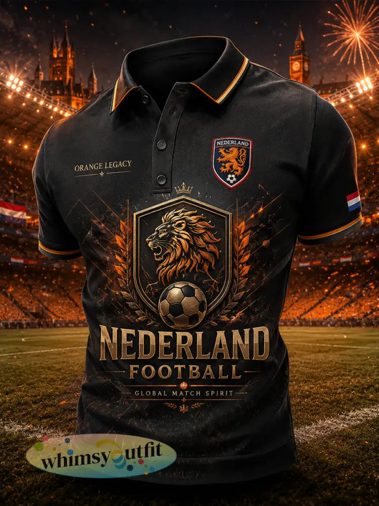 Herenpoloshirt met korte mouwen en print van een leeuw en een voetbal - A / S