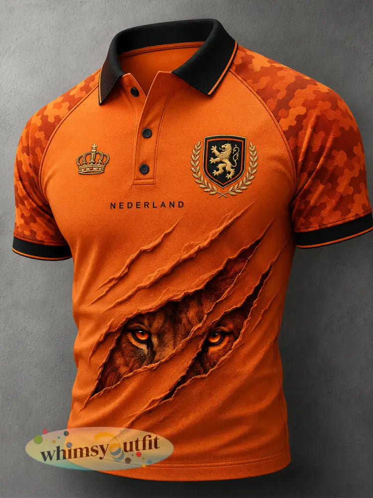 Herenpoloshirt met korte mouwen en print van een leeuw en voetbal - A / S