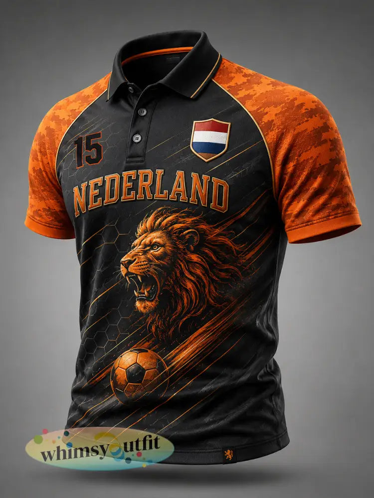 Herenpoloshirt met korte mouwen en print van een leeuw en voetbal - A / S