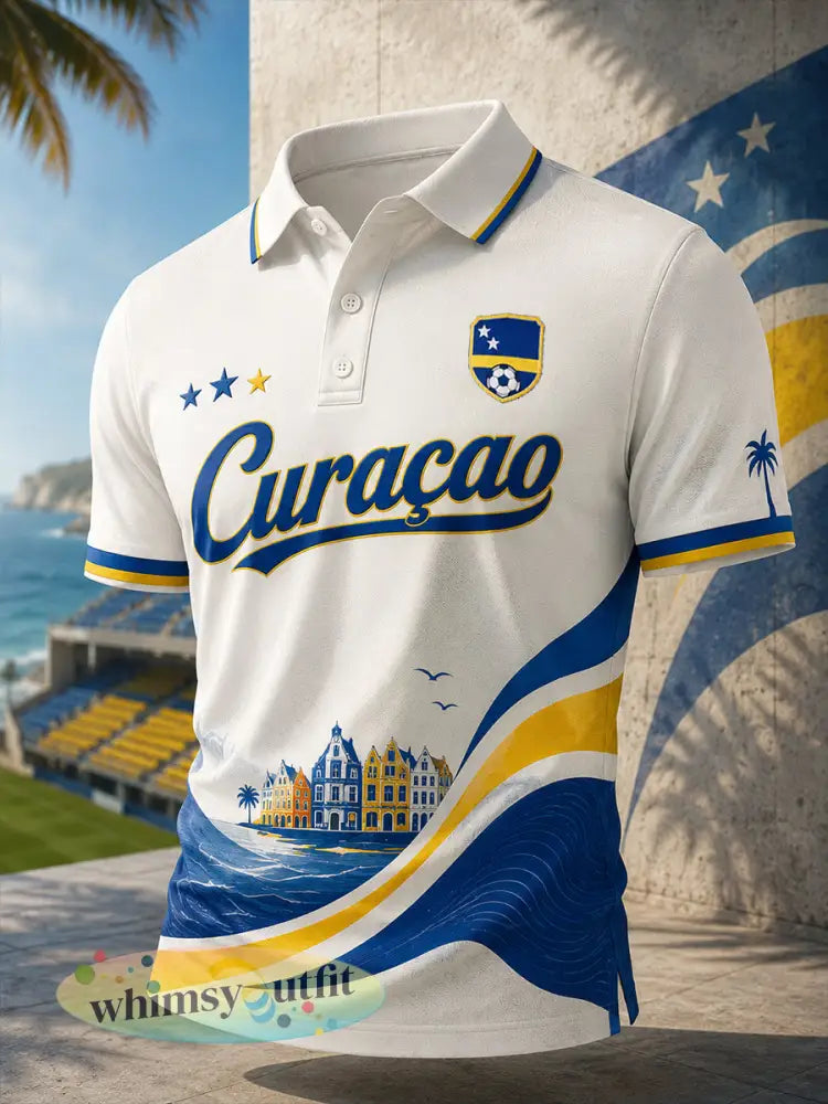 Herenpoloshirt met korte mouwen en print van eilandvoetbal - A / S