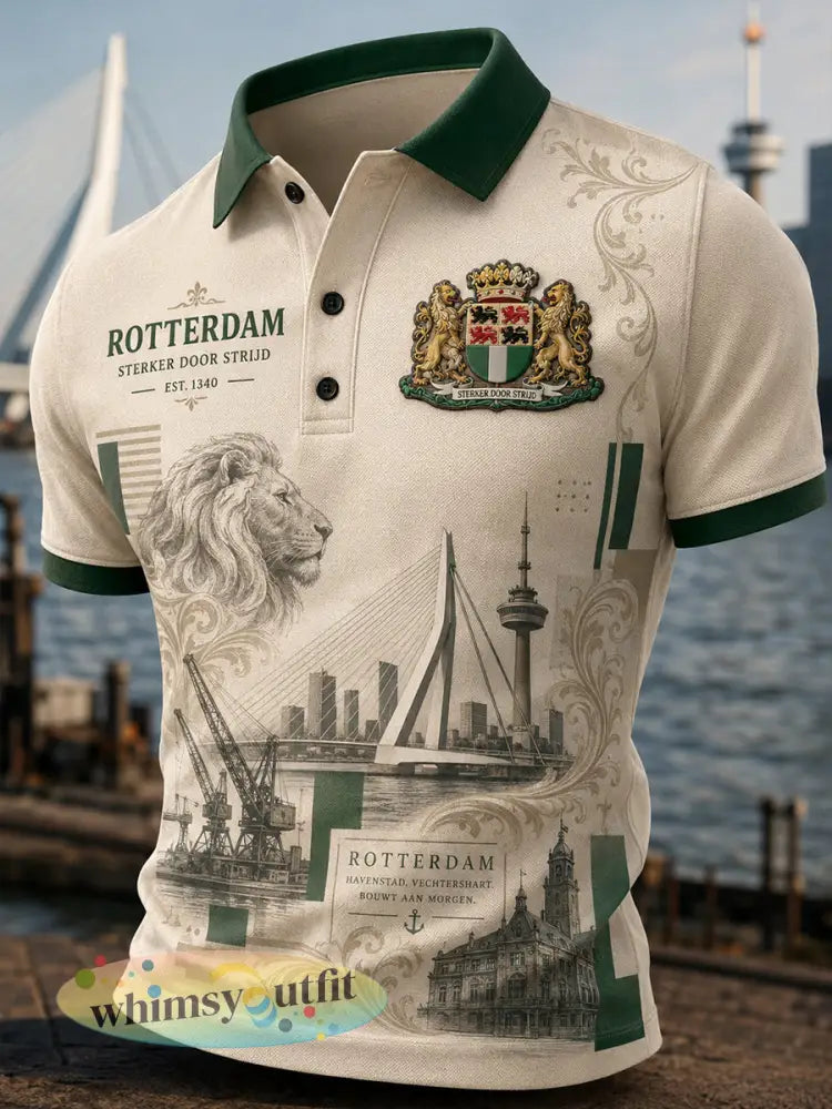 Herenpoloshirt met korte mouwen en stedelijk herdenkingsmotief - A / S