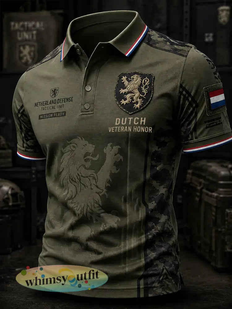 Herenpoloshirt met korte mouwen vintagecamouflage en militaire prints - A / S