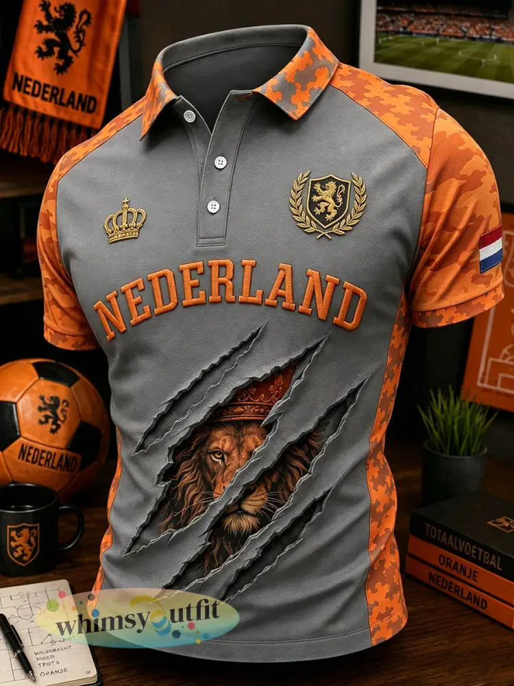 Herenpoloshirt met leeuwenprint en korte mouwen - A / S