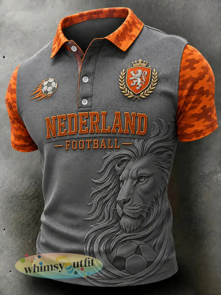 Herenpoloshirt met leeuwenprint en korte mouwen casual stijl - A / S
