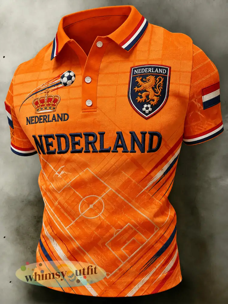 Herenpoloshirt met leeuwenvoetbalkunstprint en korte mouwen - A / S