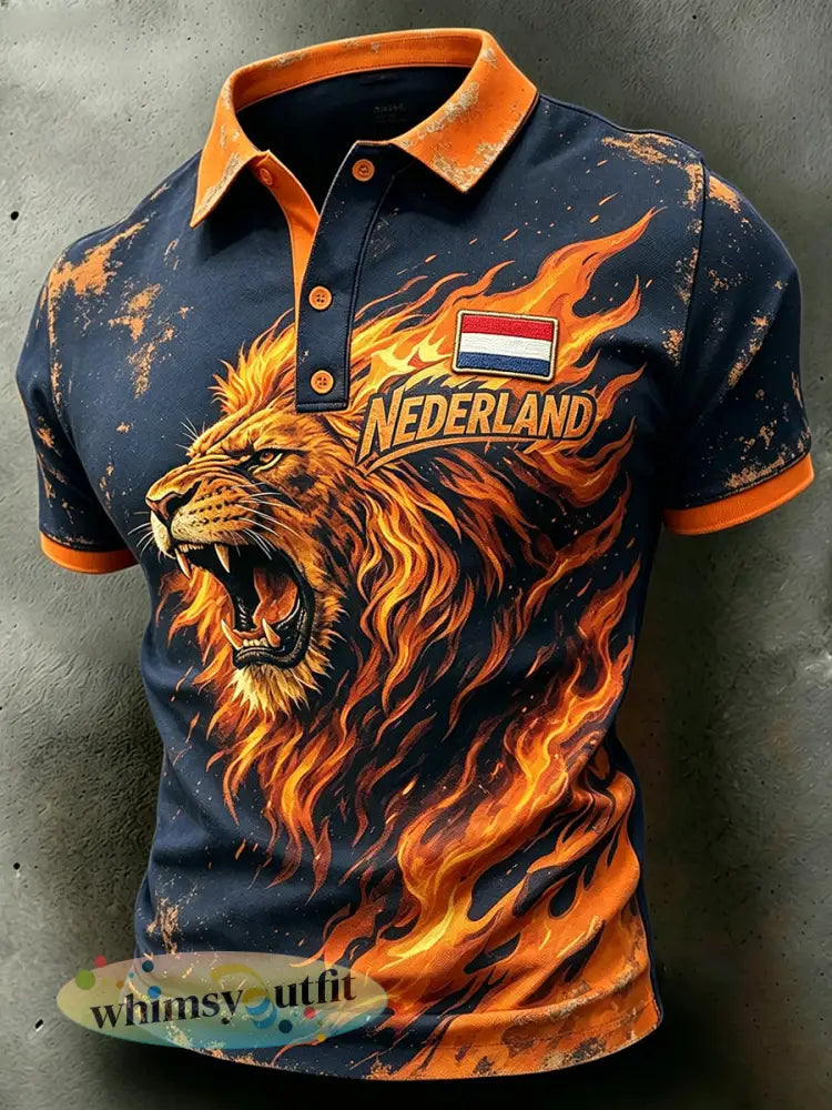 Herenpoloshirt met vlam en leeuwdruk - A / S