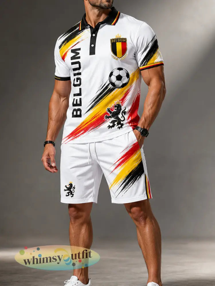 Herenpoloshirtenset met korte mouwen en print met leeuw- en voetbalthema - A / S