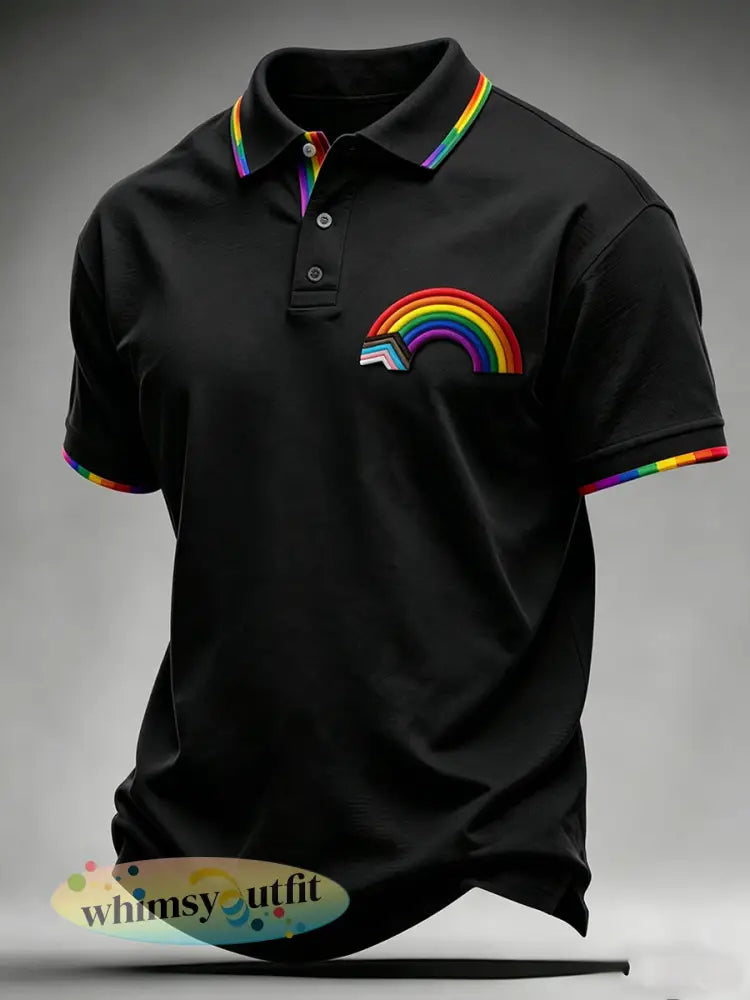 Herenproudemaand regenboogvlag gedrukt top met korte mouwen - Zwart / S
