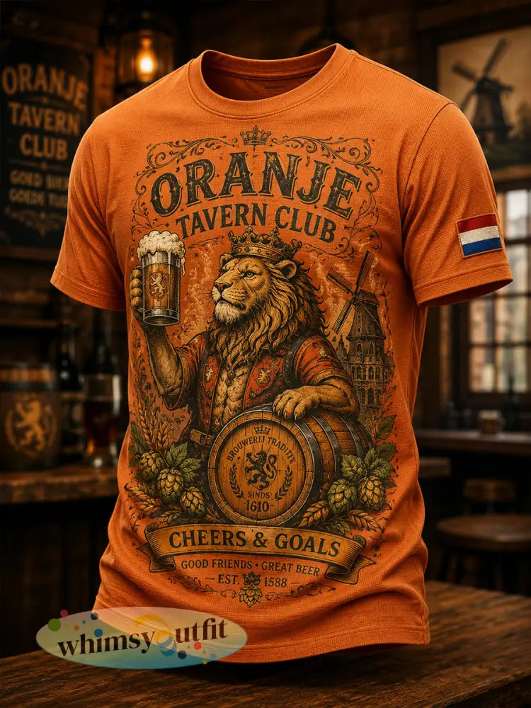 Herenretro t-shirt met leeuwen- en herbergprint en korte mouwen - A / S