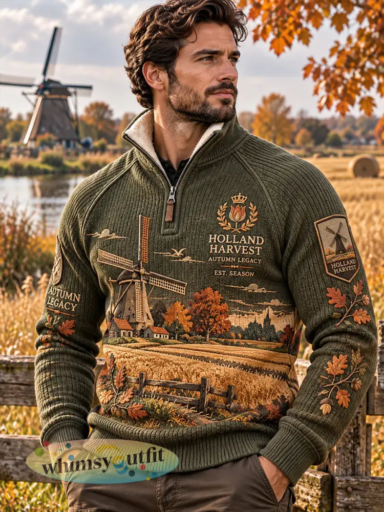 Herensweatshirt met grafische print en mock-nek in herfstthema met raglanmouwen - A / S