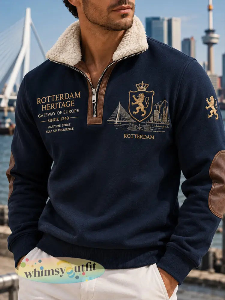 Herensweatshirt met lange mouwen rits en mock-hals voorzien van een stedelijke herdenkingsprint - A / S
