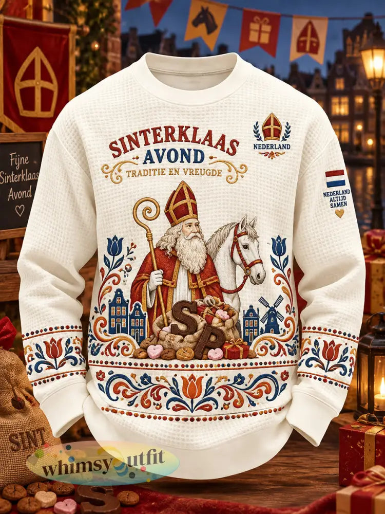 Herentop met grafische print en wafelstructuur lange mouwen voor Sinterklaas - A / S