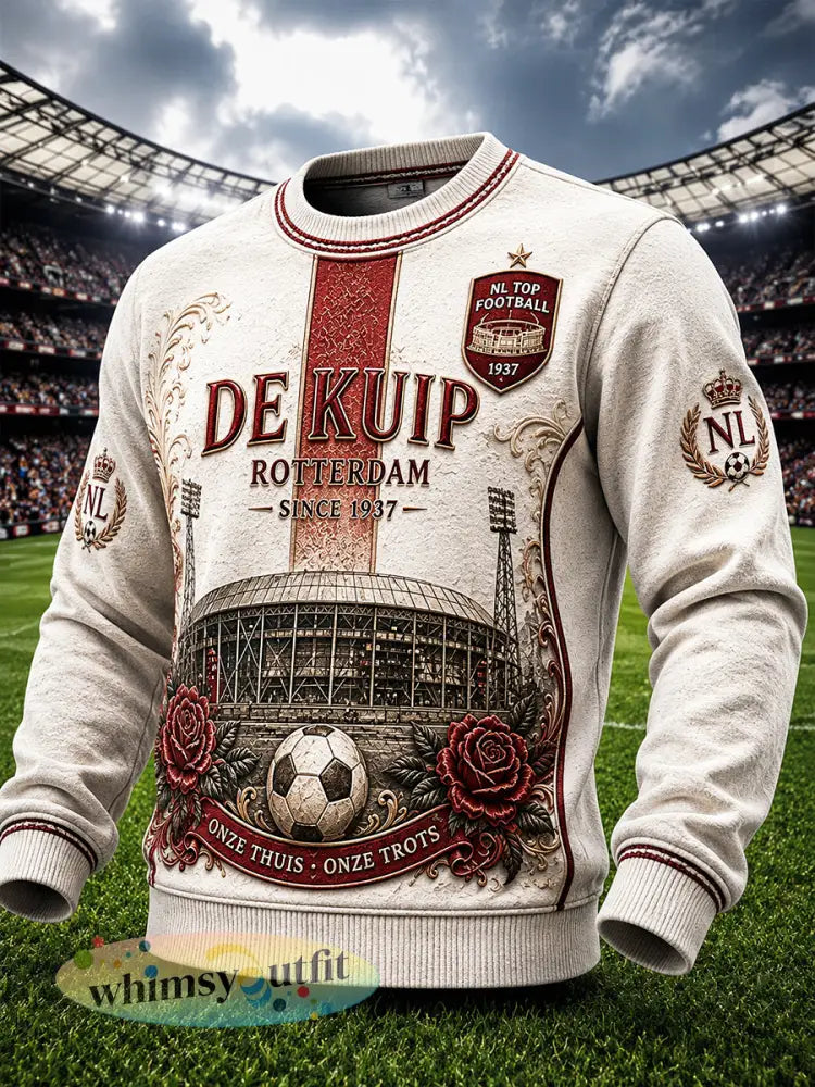Herenvest met vintage beige print van voetbalclub Feyenoord casual sweatshirt - Beige / S
